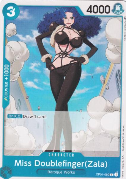 Miss Doublefinger (Zala) OP01-080 ist in Common. Die One Piece Karte ist aus Romance Dawn in Normal Art.
