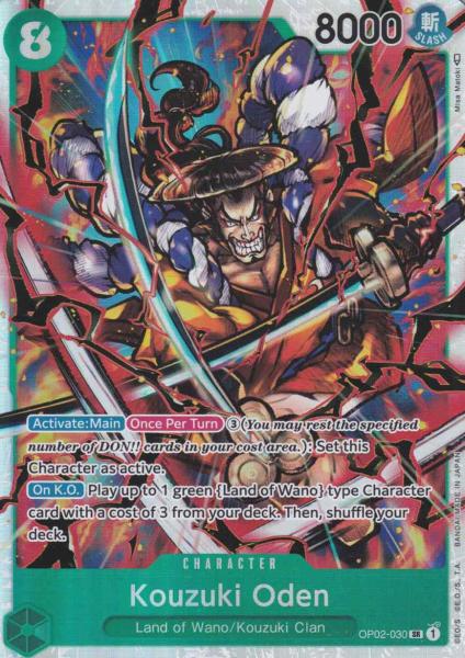 Kouzuki Oden OP02-030 ist in Super Rare. Die One Piece Karte ist aus Paramount War OP-02 in Normal Art.