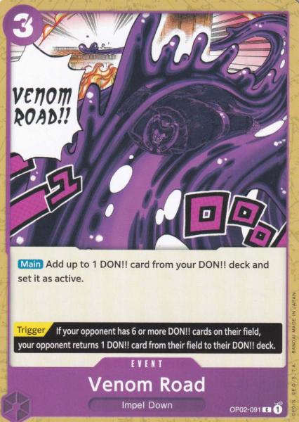 Venom Road OP02-091 ist in Common. Die One Piece Karte ist aus Paramount War OP-02 in Normal Art.