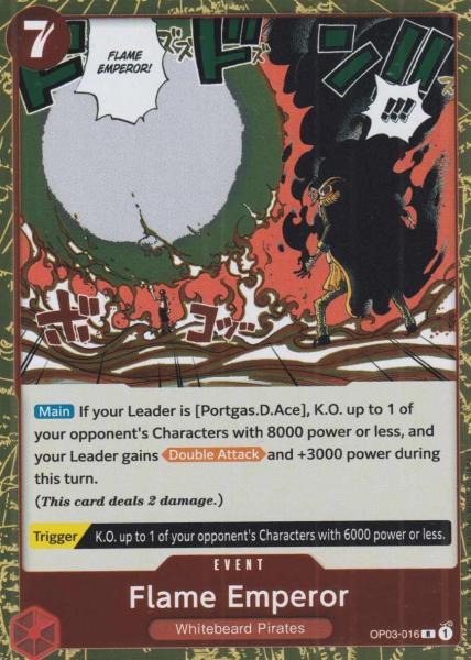 Flame Emperor OP03-016 ist in Rare. Die One Piece Karte ist aus Pillars of Strength OP-03 in Normal Art.
