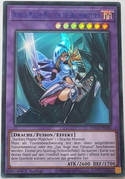 Dunkles Magier-Mädchen, die Drachenritterin (blau) DLCS-DE006-B ist in Colorful Ultra Rare Yu-Gi-Oh Karte aus Dragons of Legend The Complete Series 1.Auflage
