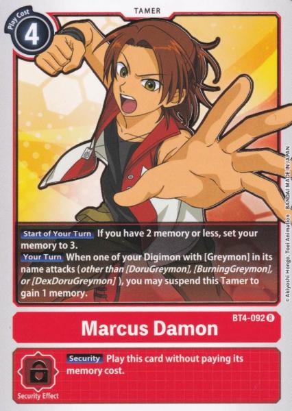 Marcus Damon BT4-092 ist in Rare. Die Digimon Karte ist aus Great Legend BT04 