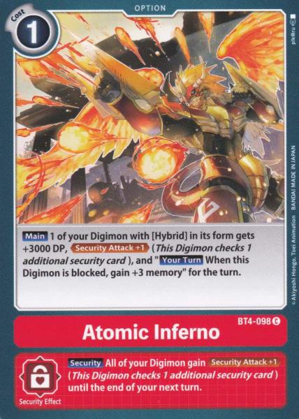 Atomic Inferno BT4-098 ist in Common. Die Digimon Karte ist aus Great Legend BT04 