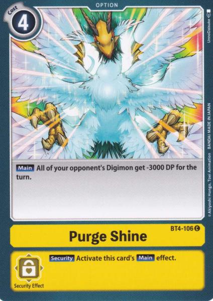 Purge Shine BT4-106 ist in Common. Die Digimon Karte ist aus Great Legend BT04 