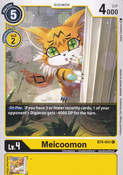 Meicoomon BT4-041 ist in Common. Die Digimon Karte ist aus Great Legend BT04 