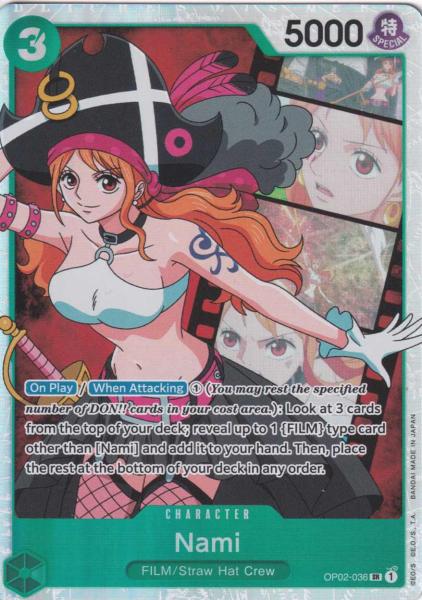 Nami OP02-036 ist in Super Rare. Die One Piece Karte ist aus Paramount War OP-02 in Normal Art.