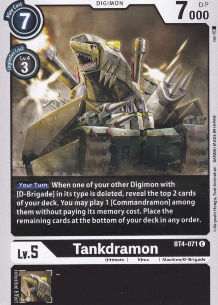 Tankdramon BT4-071 ist in Common. Die Digimon Karte ist aus Great Legend BT04 