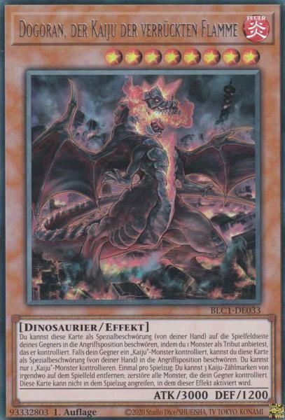 Dogoran, der Kaiju der verrückten Flamme BLC1-DE033 ist in Silber Ultra Rare Yu-Gi-Oh Karte aus Battles of Legend Chapter 1 1.Auflage