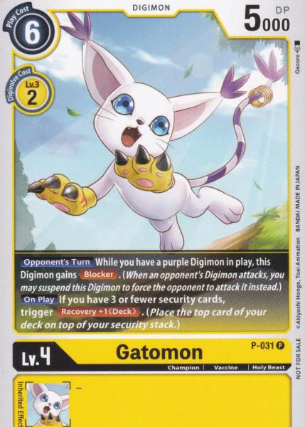 Gatomon P-031 ist in Promo. Die Digimon Karte ist aus Great Legend BT04 