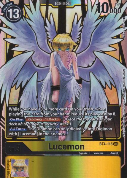 Lucemon BT4-115 ist in Secret Rare Holo. Die Digimon Karte ist aus Great Legend BT04 