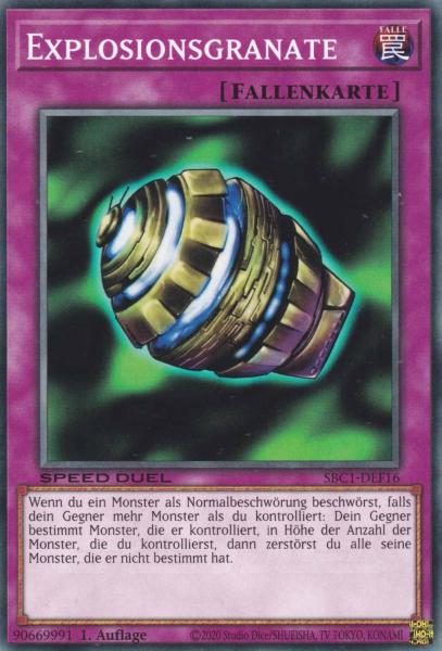 Explosionsgranate SBC1-DEF16 ist in Common Yu-Gi-Oh Karte aus Streets of Battle City 1.Auflage