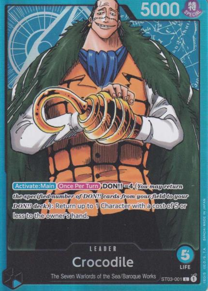 Crocodile ST03-001 ist in Leader. Die One Piece Karte ist aus The Seven Warlords of the Sea ST03 in Normal Art.