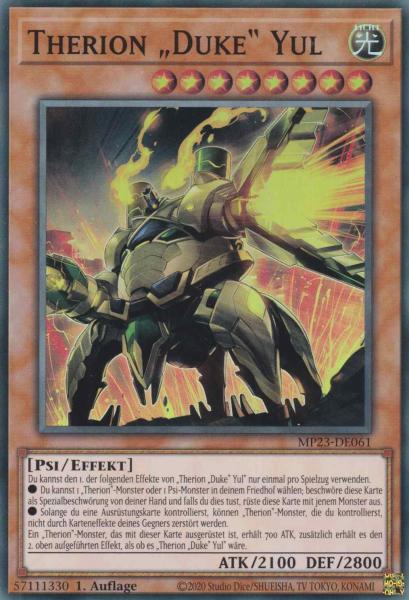 Therion „Duke“ Yul MP23-DE061 ist in Super Rare Yu-Gi-Oh Karte aus 25th Anniversary Tin Dueling Heroes 1.Auflage