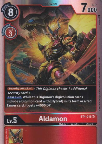 Aldamon BT4-016 ist in Super Rare Holo. Die Digimon Karte ist aus Great Legend BT04 