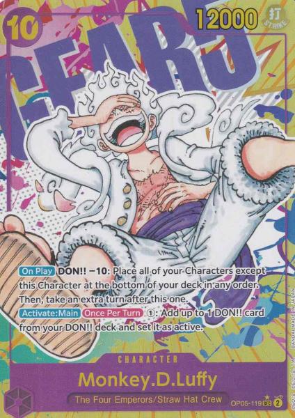 Monkey.D.Luffy OP05-119 ist in Secret Rare. Die One Piece Karte ist aus Awakening of the New Era in Parallel Alternative Art.