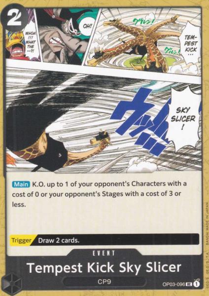 Tempest Kick Sky Slicer OP03-096 ist in Uncommon. Die One Piece Karte ist aus Pillars of Strength OP-03 in Normal Art.
