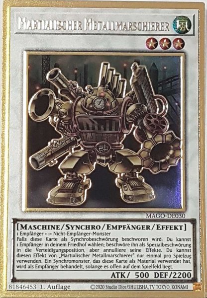 Martialischer Metallmarschierer MAGO-DE030 ist in Premium Gold Rare Yu-Gi-Oh Karte aus Maximum Gold 1. Auflage