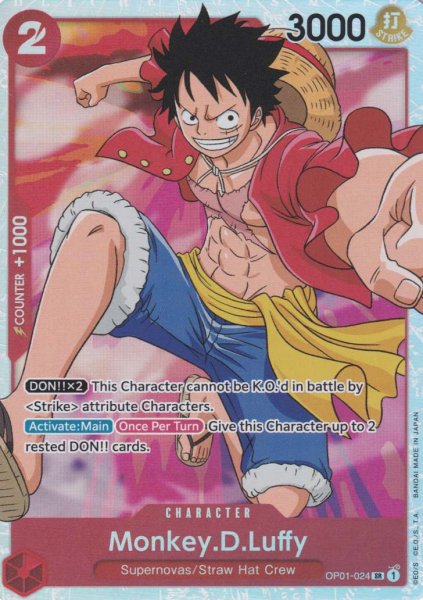 Monkey.D.Luffy OP01-024 ist in Super Rare. Die One Piece Karte ist aus Romance Dawn in Normal Art.