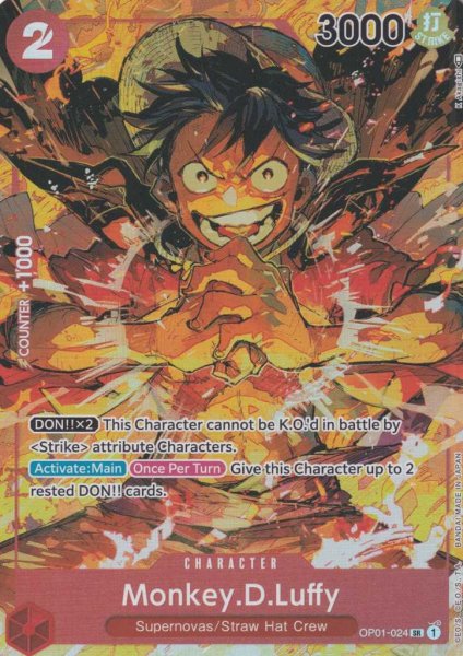 Monkey.D.Luffy OP01-024 ist in Super Rare. Die One Piece Karte ist aus Romance Dawn in Parallel Alternative Art.