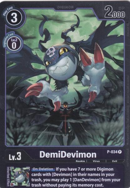 DemiDevimon Holo P-034 ist in Promo. Die Digimon Karte ist aus Great Legend BT04 