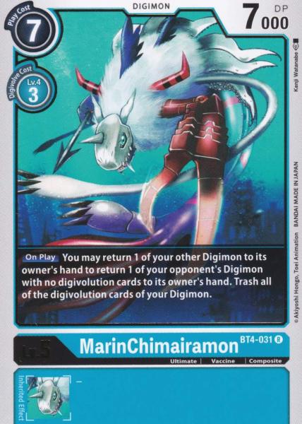 MarinChimairamon BT4-031 ist in Rare. Die Digimon Karte ist aus Great Legend BT04 