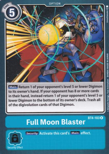 Full Moon Blaster BT4-103 ist in Rare. Die Digimon Karte ist aus Great Legend BT04 