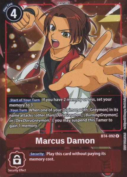 Marcus Damon BT4-092 ist in Alternative Art Holo. Die Digimon Karte ist aus Great Legend BT04 