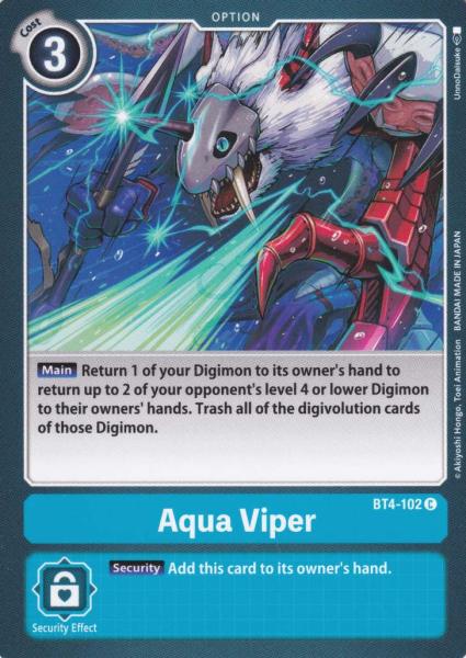 Aqua Viper BT4-102 ist in Common. Die Digimon Karte ist aus Great Legend BT04 