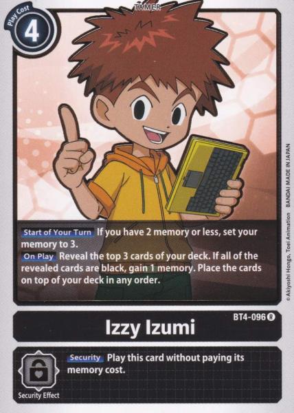 Izzy Izumi BT4-096 ist in Rare. Die Digimon Karte ist aus Great Legend BT04 