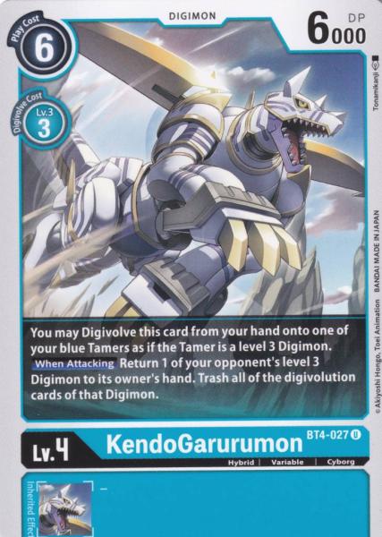 KendoGarurumon BT4-027 ist in Uncommon. Die Digimon Karte ist aus Great Legend BT04 