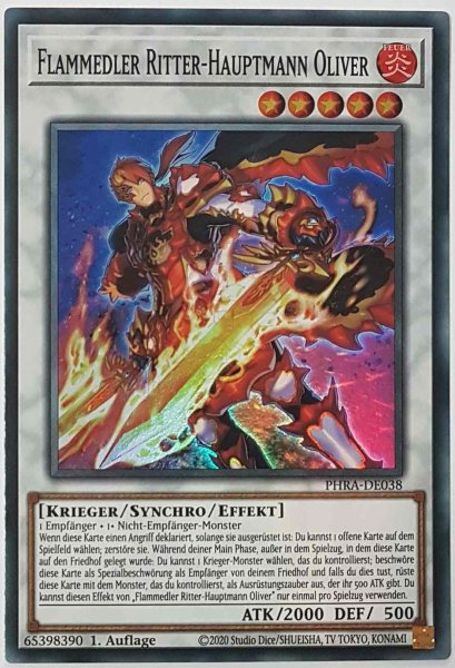 Flammedler Ritter-Hauptmann Oliver PHRA-DE038 ist in Super Rare Yu-Gi-Oh Karte aus Phantom Rage 1. Auflage
