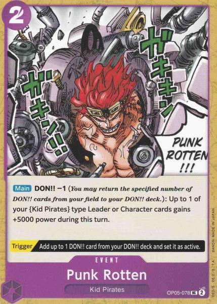 Punk Rotten OP05-078 ist in Uncommon. Die One Piece Karte ist aus Awakening of the New Era in Normal Art.