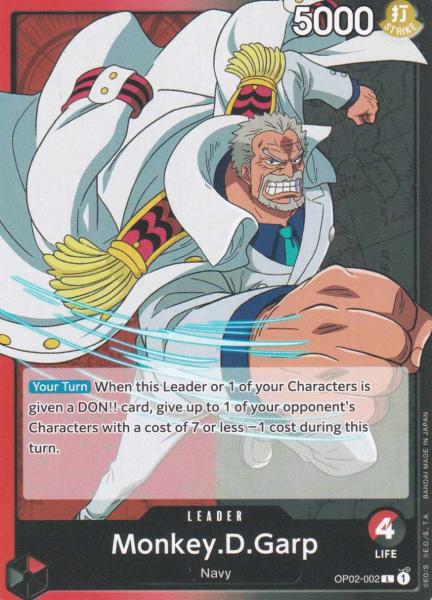 Monkey.D.Garp OP02-002 ist in Leader. Die One Piece Karte ist aus Paramount War OP-02 in Normal Art.