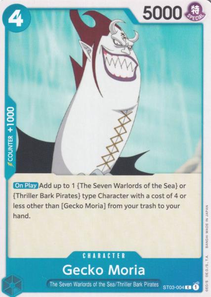 Gecko Moria ST03-004 ist in Common. Die One Piece Karte ist aus The Seven Warlords of the Sea ST03 in Normal Art.