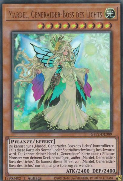 Mardel, Generaider-Boss des Lichts GFP2-DE089 ist in Ultra Rare Yu-Gi-Oh Karte aus Ghosts from the Past The 2nd Haunting 1.Auflage