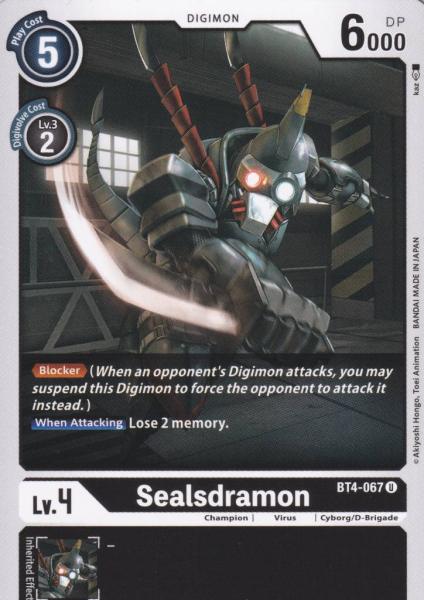 Sealsdramon BT4-067 ist in Uncommon. Die Digimon Karte ist aus Great Legend BT04 