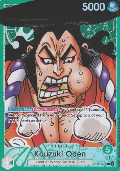 Kouzuki Oden OP01-031 ist in Leader. Die One Piece Karte ist aus Romance Dawn in Parallel Alternative Art.