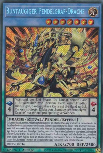 Buntäugiger Pendelgraf-Drache DIFO-DE034 ist in Secret Rare Yu-Gi-Oh Karte aus Dimension Force 1.Auflage