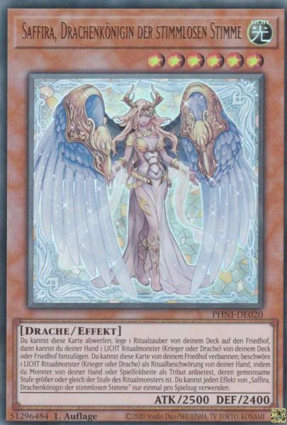 Saffira, Drachenkönigin der stimmlosen Stimme PHNI-DE020 ist in Ultra Rare Yu-Gi-Oh Karte aus Phantom Nightmare 1.Auflage