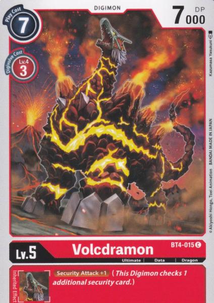 Volcdramon BT4-015 ist in Common. Die Digimon Karte ist aus Great Legend BT04 