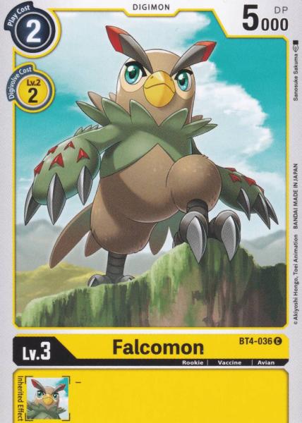 Falcomon BT4-036 ist in Common. Die Digimon Karte ist aus Great Legend BT04 