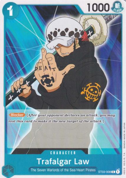Trafalgar Law ST03-008 ist in Common. Die One Piece Karte ist aus The Seven Warlords of the Sea ST03 in Normal Art.