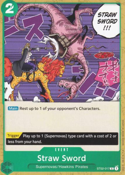 Straw Sword ST02-017 ist in Common. Die One Piece Karte ist aus Worst Generation ST02 in Normal Art.