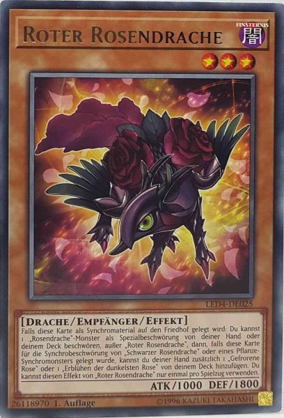 Roter Rosendrache LED4-DE025 ist in Rare Yu-Gi-Oh Karte aus Legendary Duelists Sisters of the Rose 1. Auflage