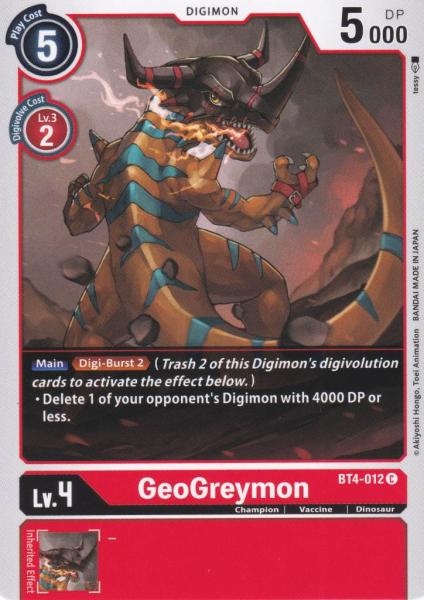 GeoGreymon BT4-012 ist in Common. Die Digimon Karte ist aus Great Legend BT04 