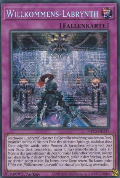 Willkommens-Labrynth MP23-DE235 ist in Prismatic Secret Rare Yu-Gi-Oh Karte aus 25th Anniversary Tin Dueling Heroes 1.Auflage