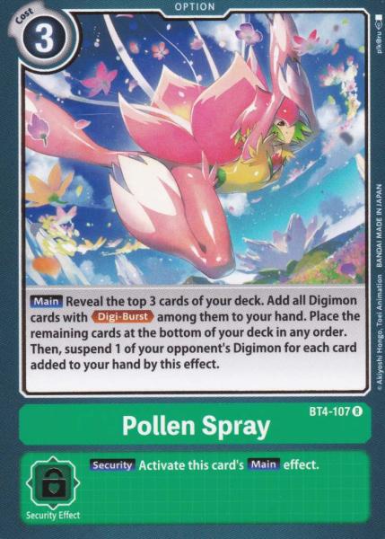 Pollen Spray BT4-107 ist in Rare. Die Digimon Karte ist aus Great Legend BT04 