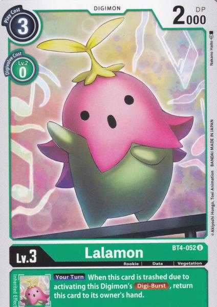 Lalamon BT4-052 ist in Uncommon. Die Digimon Karte ist aus Great Legend BT04 