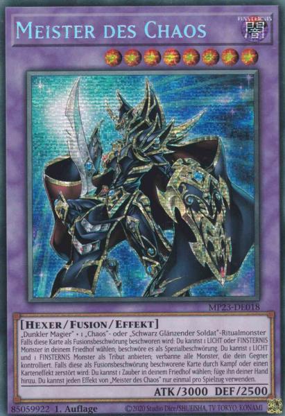 Meister des Chaos MP23-DE018 ist in Prismatic Secret Rare Yu-Gi-Oh Karte aus 25th Anniversary Tin Dueling Heroes 1.Auflage