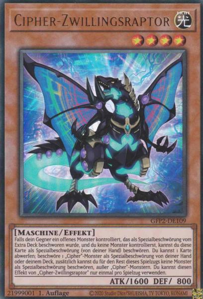 Cipher-Zwillingsraptor GFP2-DE109 ist in Ultra Rare Yu-Gi-Oh Karte aus Ghosts from the Past The 2nd Haunting 1.Auflage